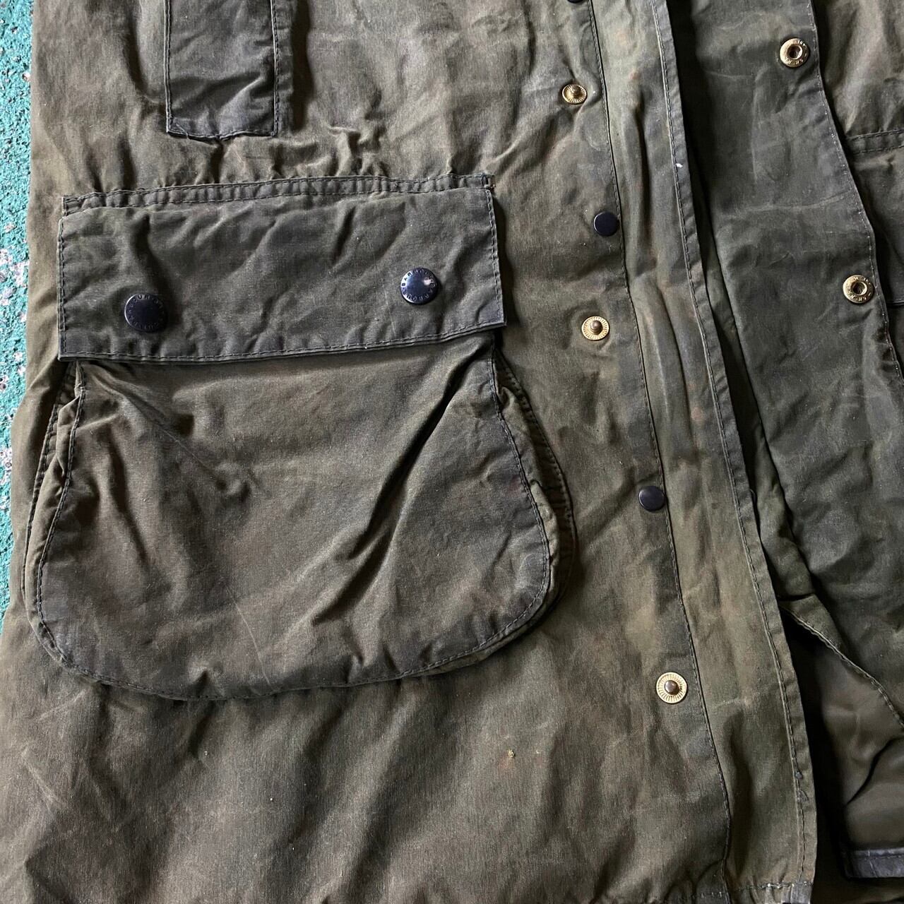 90年代 バブアー Barbour BORDER ボーダー 旧3ワラント Barbourバッチ付き ワックスコットン オイルドジャケット 英国製 C38 メンズM ヴィンテージ /eaa202526