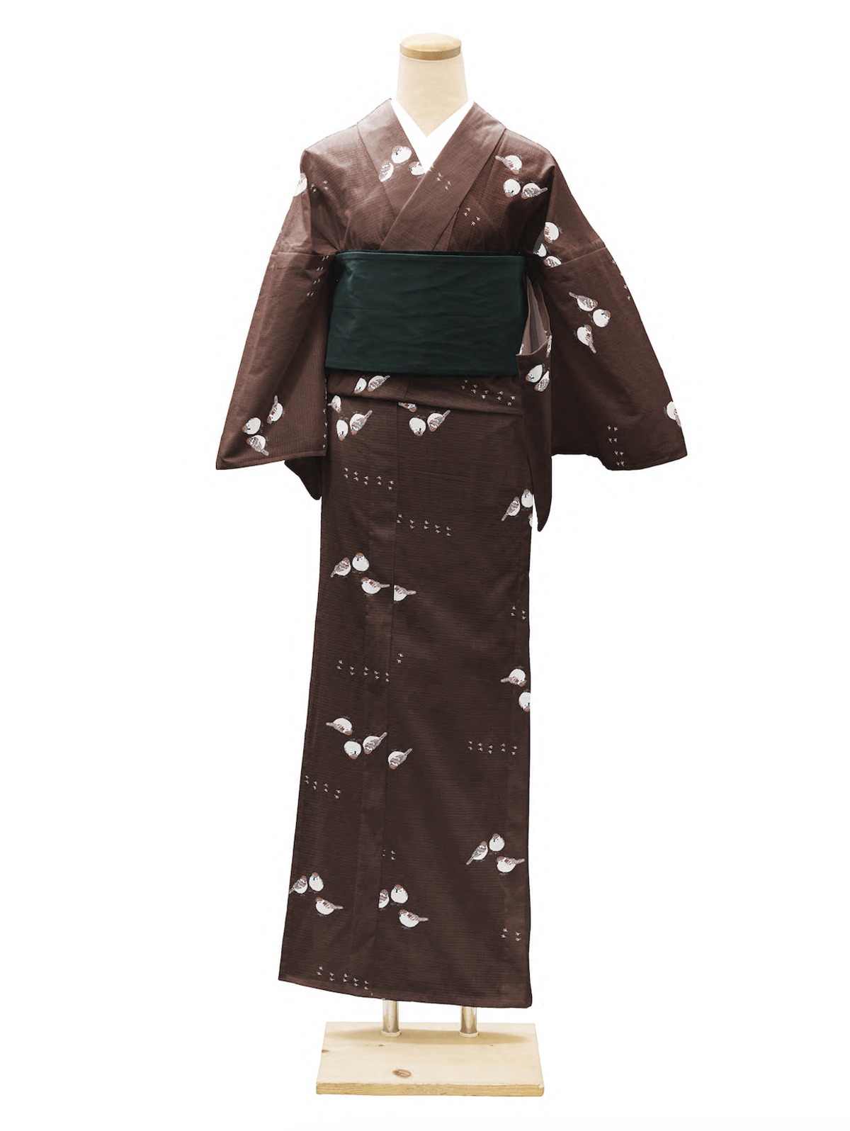 受注・フルオーダー】some-pri シルジェリー単衣着物「雀たち」黒鳶色