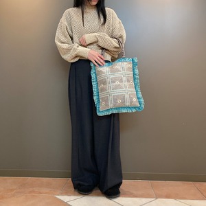 Bindu【ビンドゥ】 Crochet Jacquard Frill Tote(BBB-2166  SAX/GRAY)