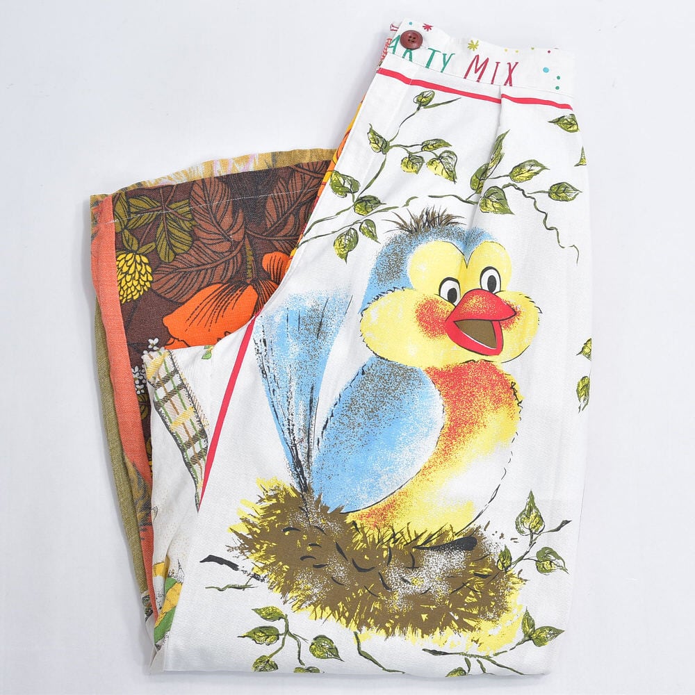 Remakeリメイク ヴィンテージ テキスタイル パッチワーク デザイン 再構築 ルーズシルエット ワイドパンツ ツギハギ 古着 裏地付き レディースW70~90cm