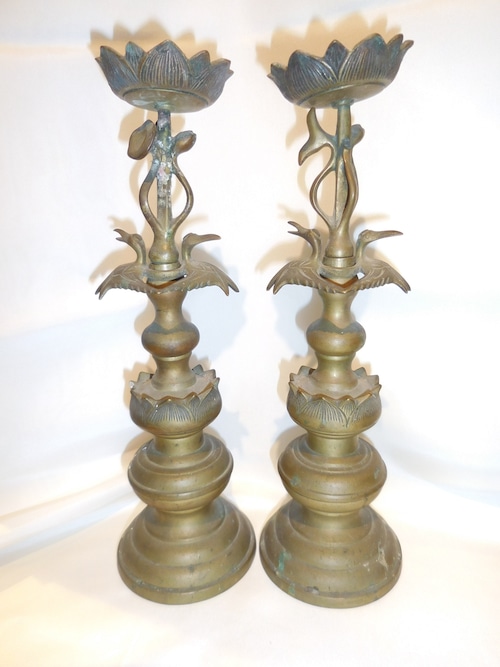 鶴真鍮燭台ペア brass candlesticks