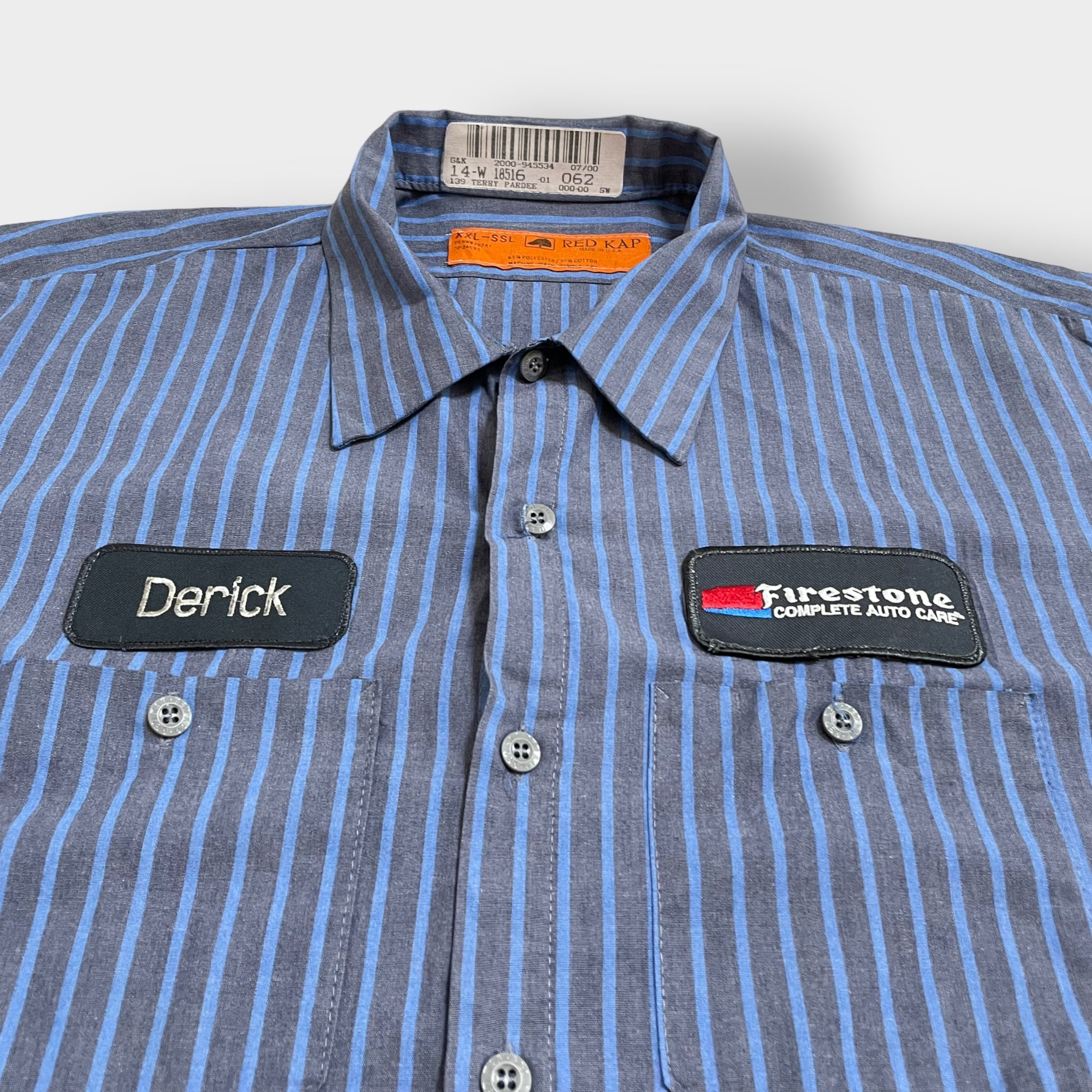 RADKAP】90s USA製 ワークシャツ ストライプ 半袖 シャツ ワッペン