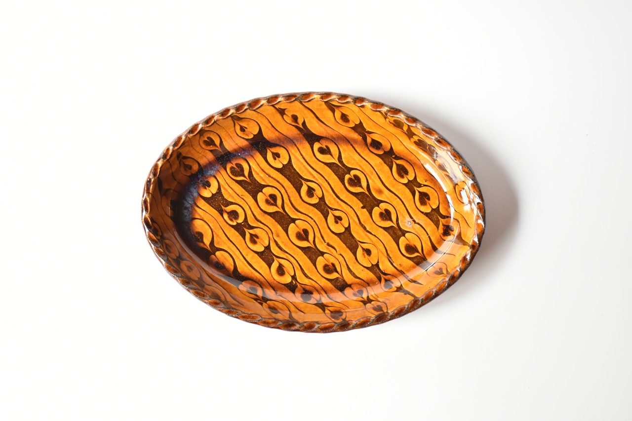 小代焼ふもと窯 / 井上尚之 : 楕円鉢 (大) スリップウェア ②