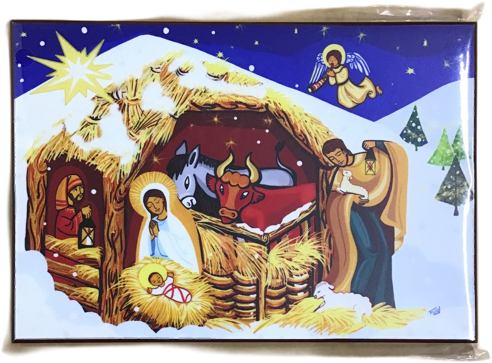 油絵 絵画【クリスマスの教会】 木製壁掛け板絵 雪のクリスマス／ノートルダム・ド・ヴェニエール