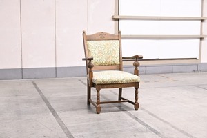 ダニエル 三越ブルージュ カントリーハウス アンティーク調 オーク材 アームチェア ダイニングチェア 椅子 花柄 バルボスレッグ【中古家具/中古インテリア/USED家具ユーズド家具/リサイクル】