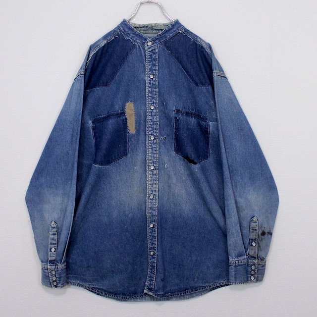 【Caka act2】"90's" "BIG MAC" Repair × Aging Loose Denim Western Shirt