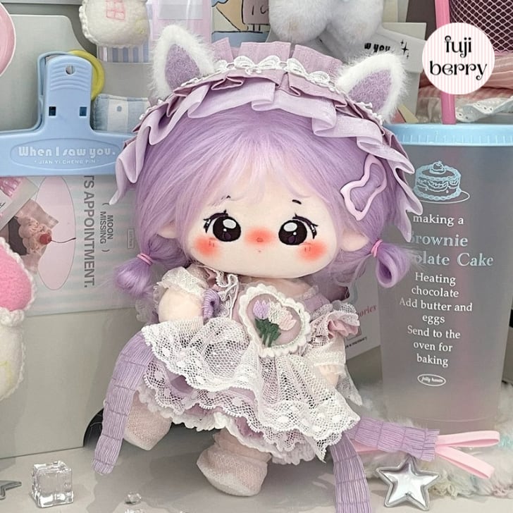 【20cmぬい服】ラベンダーねこコーデ 着せ替えぬいぐるみ用 お洋服|fuji berry