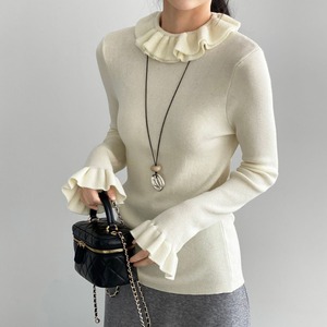 frill-neck knit top　J00319