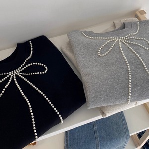 Ribbon pearl sweatshirt (3color)