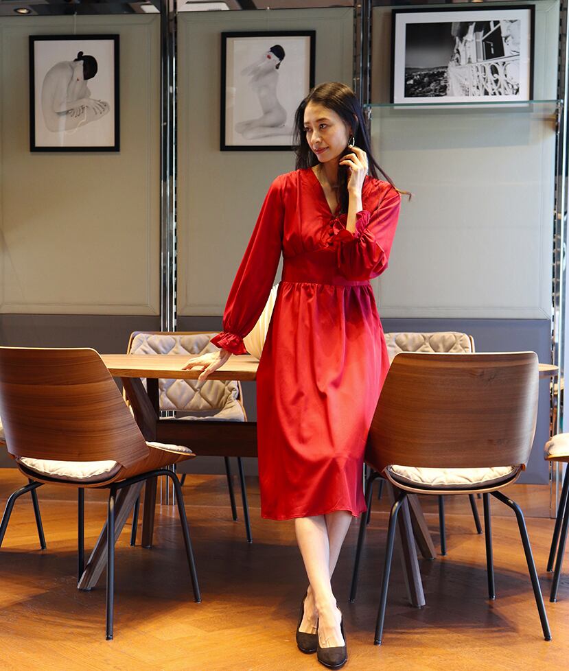 【再入荷】ボリューム袖のAラインワンピース_e0052008032