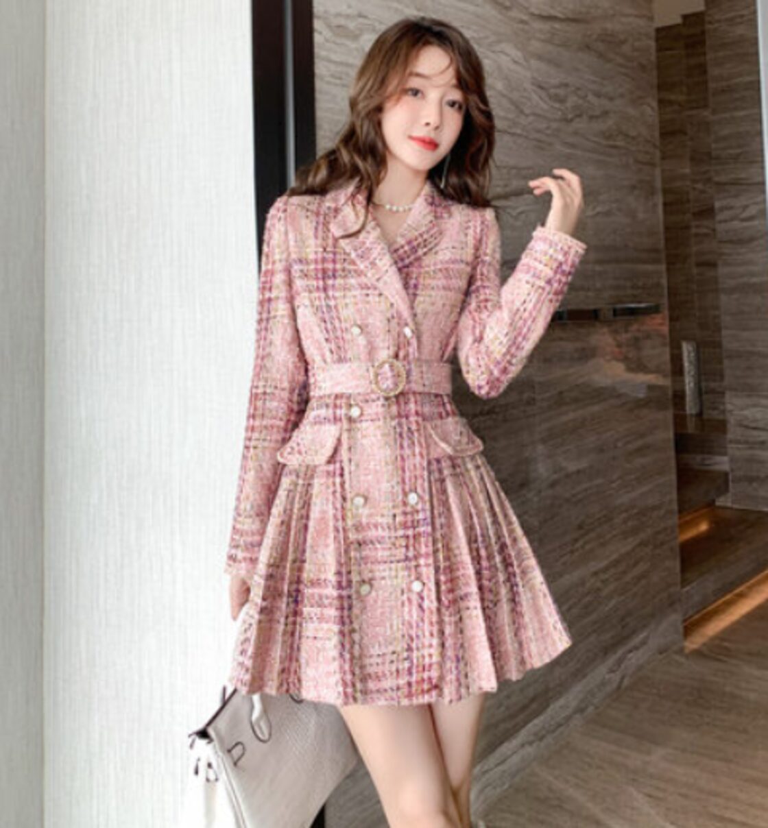 ピンク 長袖 ミニワンピース LINKINGS ピンク 長袖ミニワンピース Sサイズ ワンピース - メルカリ