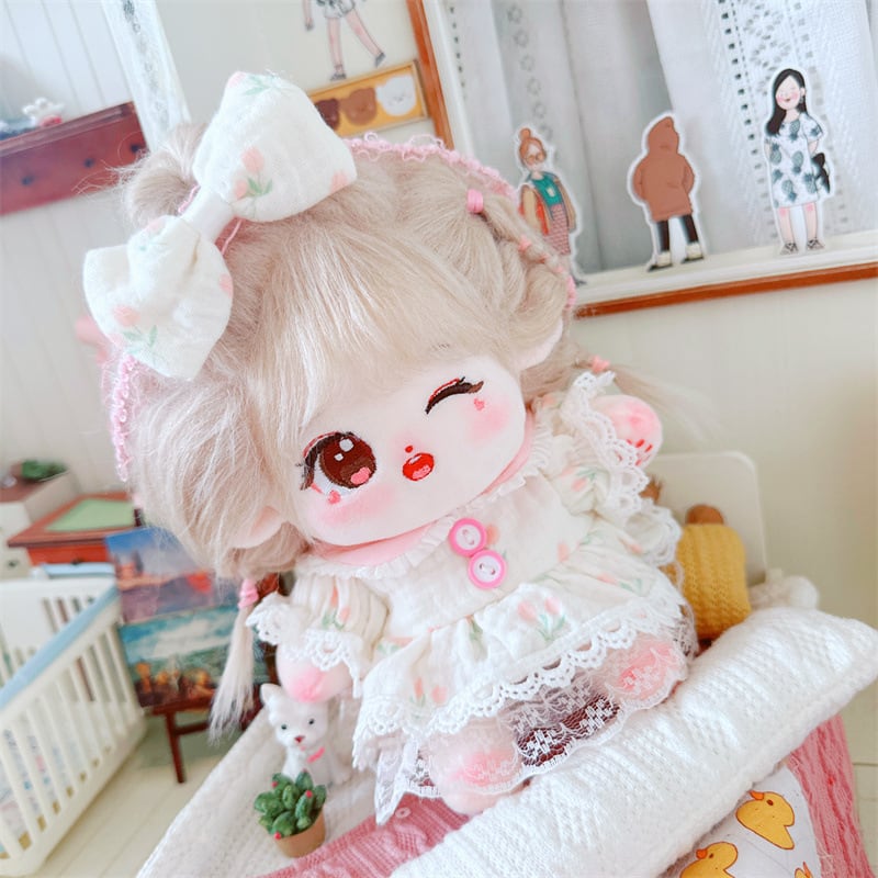 20cmぬいぐるみ用 春夏 花柄ワンピース+リボンヘアバンド 可愛い 着せ
