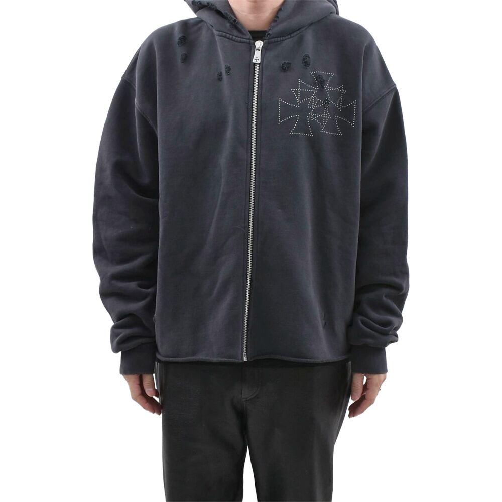 ASKYURSELF】RAW CROSS STUDS ZIP HOODIE | AYIN