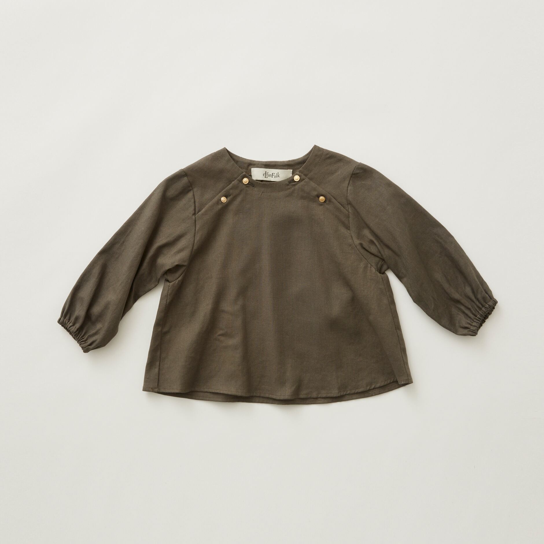 eLfinFolk(エルフィンフォルク)/ C/L washer baby blouse / grayish khaki / 80-100cm