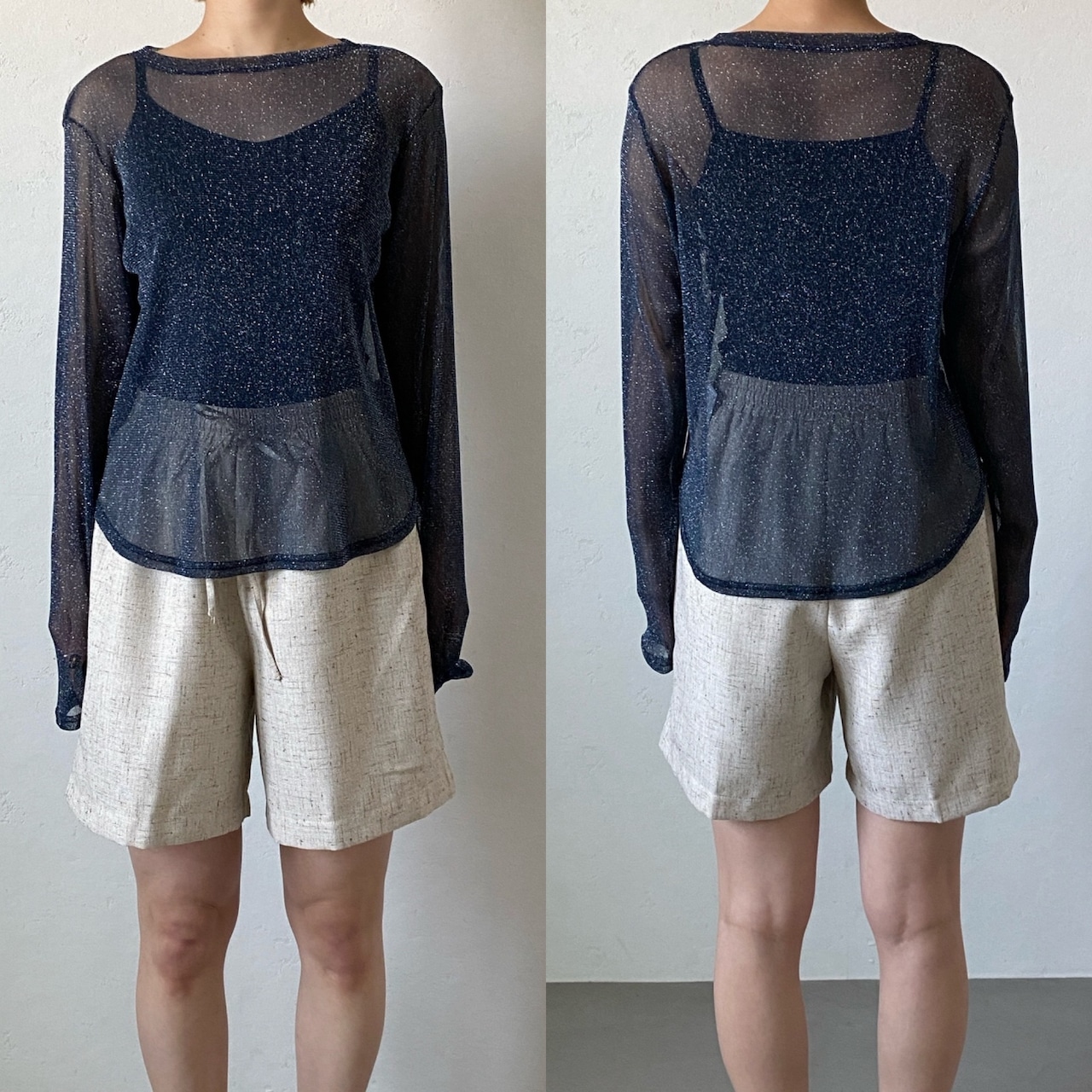 glitter sheer crewneck tops/blue