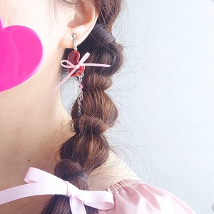 推し活 アクセサリー 概念グッズ イヤリング 痛くない ハート おしゃれ 大ぶり レディース リボン 【 ハートウイングリボン ピンク 桃 】