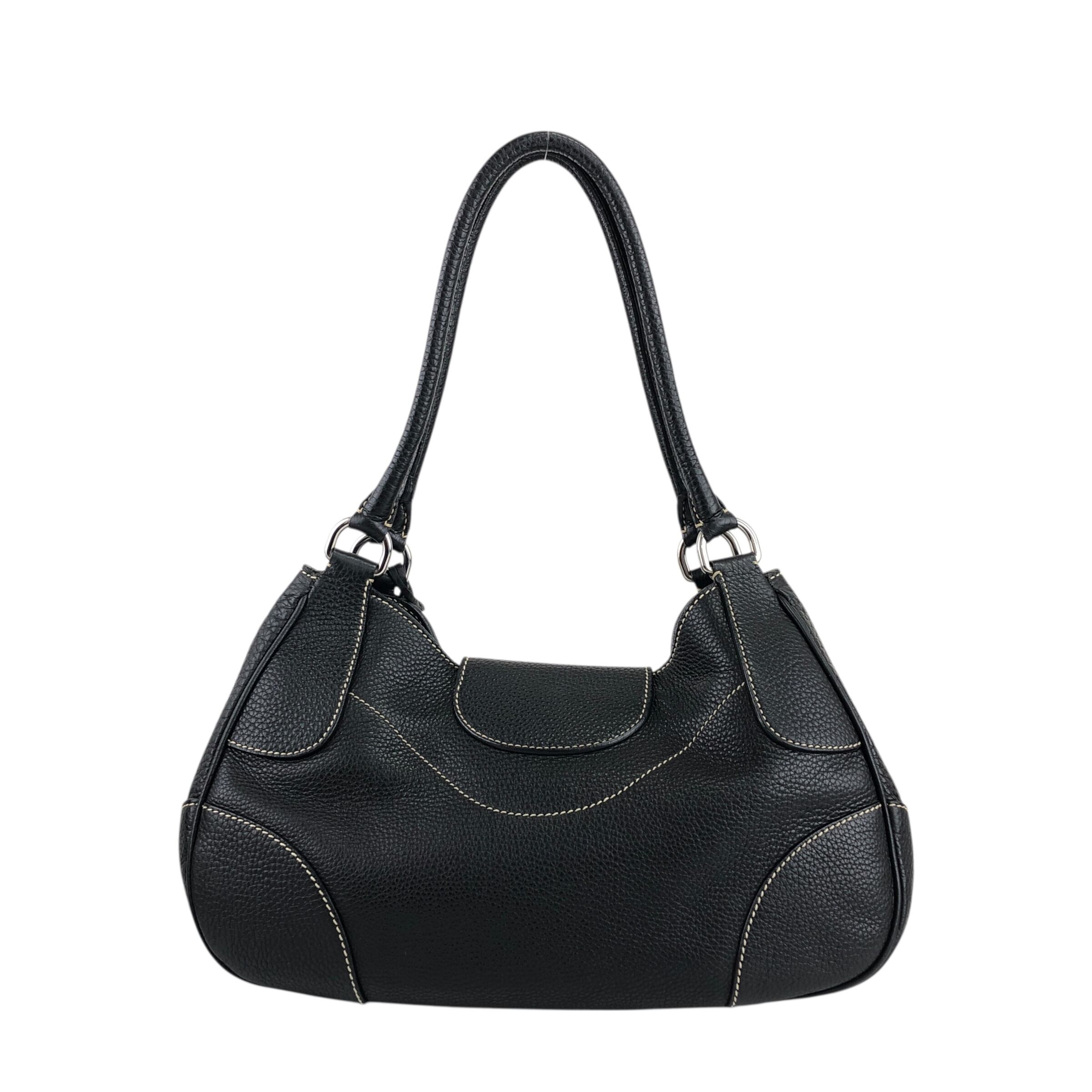 【希少品・訳あり品】ヴィンテージ PRADA ブラック ハンドバッグ イタリア製 PRADA プラダ ショルダーバッグ ブラック フロントロック レザー