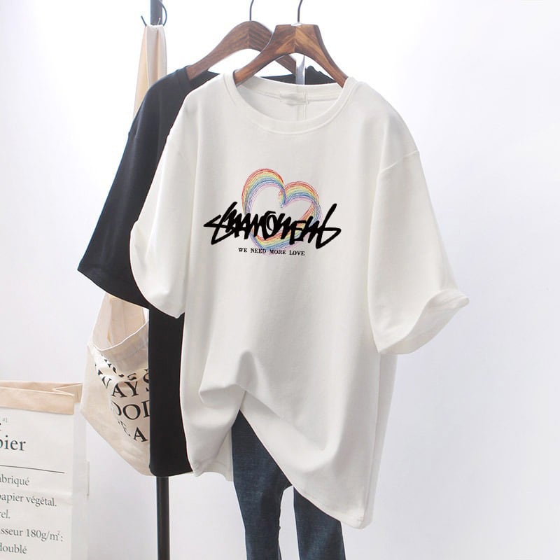 【新作】【送料無料】 純綿 2022 夏ミッドレングスルーズラージボード漫画夏韓国スタイル多用途半袖 Tシャツ女性のためのデザインセンス 0328731384653