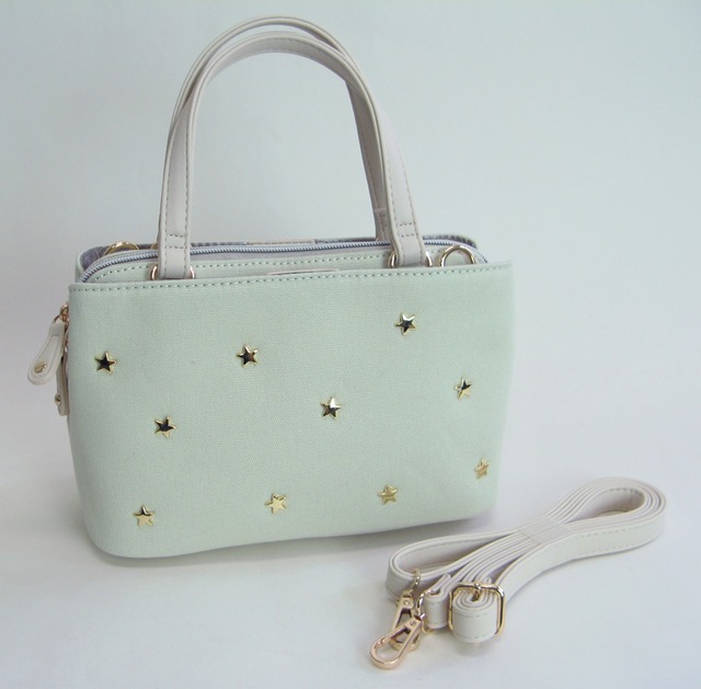 星付きャンバス２WAYバッグ　ハンド斜め掛け 星型モチーフ　コンパクト スターキャンバス　