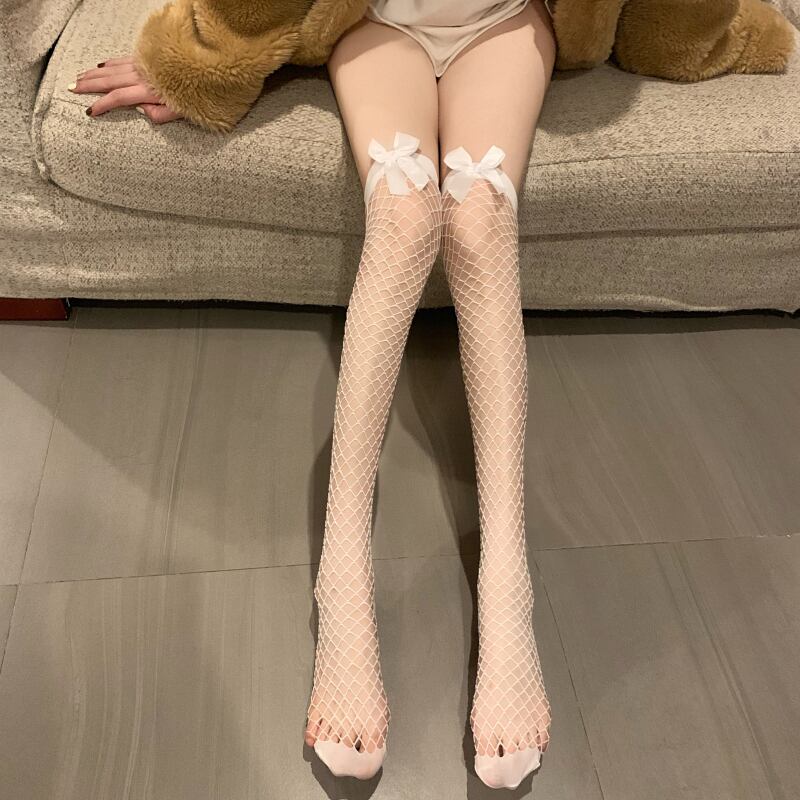 レッドリボンメッシュソックス サマーレースストッキング 夏物 タイツ 萌量不足53344740473