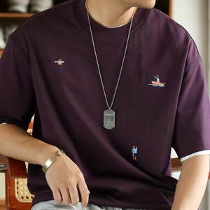 クルーネック刺繍半袖Tシャツ 225998