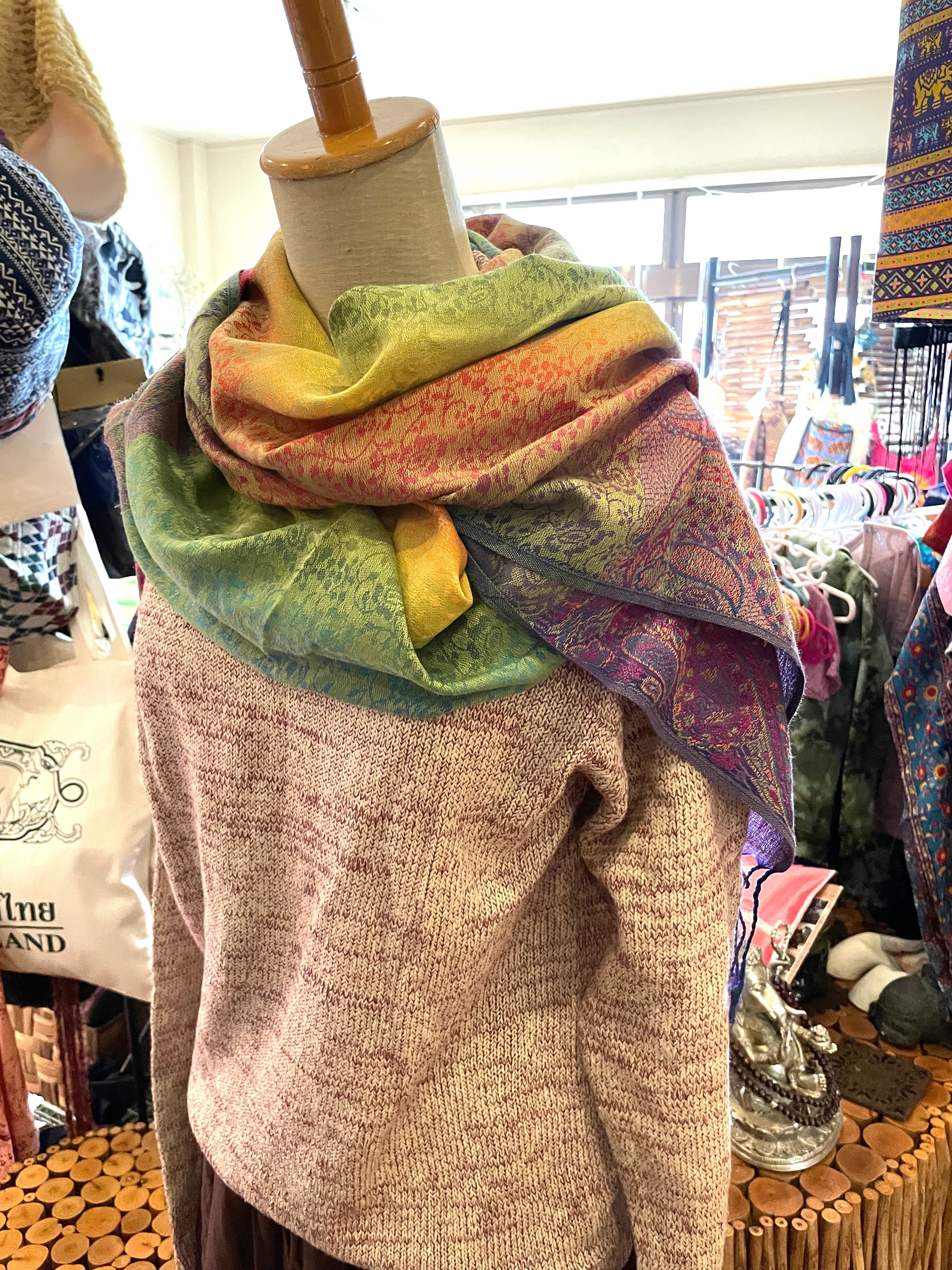 ストール 大判ストール 花柄 イエローグリーン 上品ストール