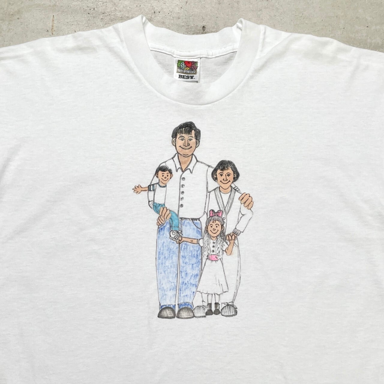 90年代 UNKNOWN ハンドペイント ファミリー 家族 プリントTシャツ