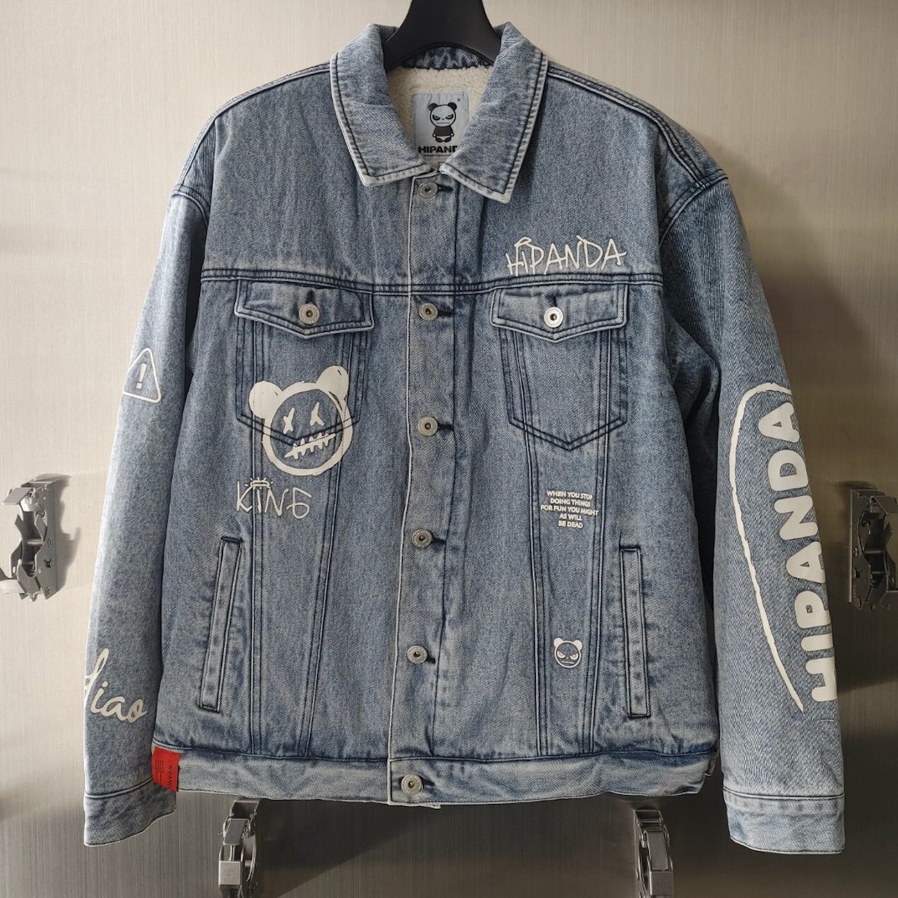 HIPANDA 落書き風ペイント 裏ボア デニムジャケット Gジャン XXL 