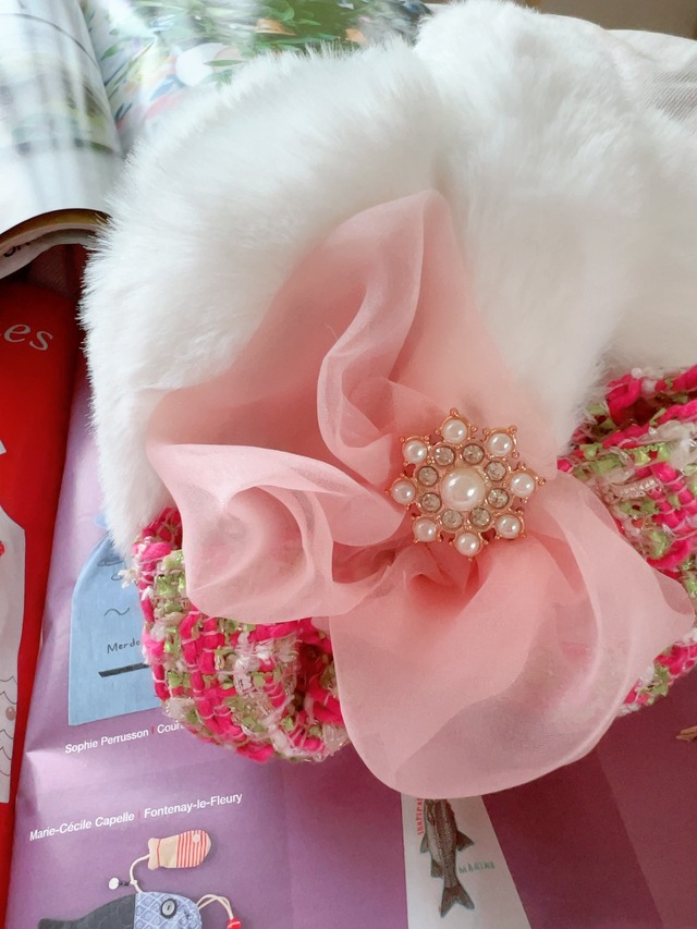 ツイードリボンイヤーマフ～PinGre～