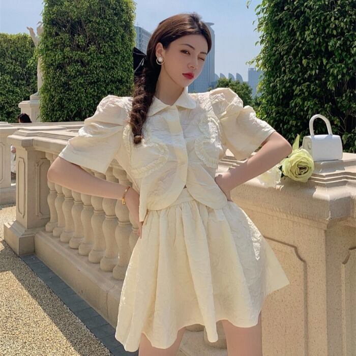 シャツ レッドホワイトスカート サマー 大人ガーリー スウィート キュート カジュアル 夏物 ドラファッションホール36531848137