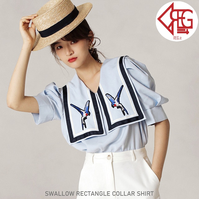 【REGIT】SWALLOW RECTANGLE COLLAR SHIRT S/S 韓国ファッション トップス ブラウス シャツ 半袖 夏 個性的 プチプラ 着回し 着映え ネット通販 TPB027