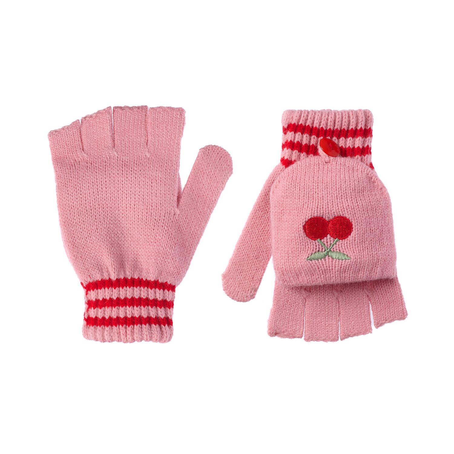 M2489R-2:Cheerful Cherry Knitted Gloves 7-10 Years-RED