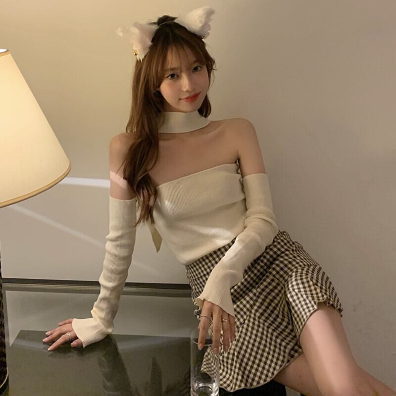 ブラウス オータム薄手Tシャツ ショートセーター ロング 秋物 ガールズファッション75640657657