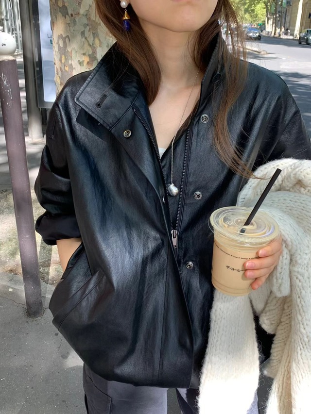 (OUNCE) park  leather  jacket