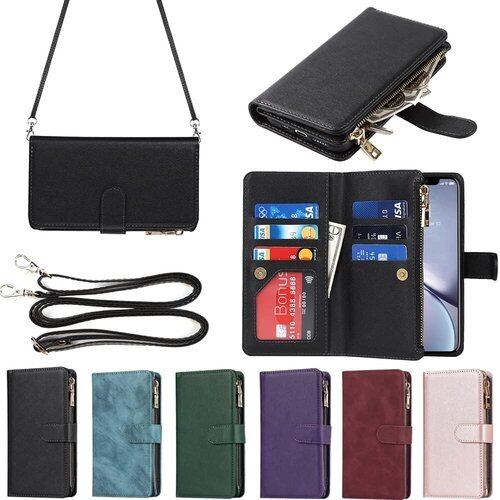 Eastwave アイフォンfor iPhone XR ケース for iPhoneXR 縄掛けケース 手帳型 財布型 ICカード コインポケット ストラップ付き カード 収納 小銭入れ ファスナーポケット付き PUレザー 6色 ブラック 1038