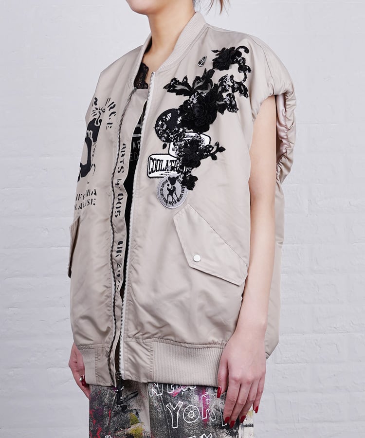 ATELIER LINE】COOLAペイント×レースオープンジップベスト (BEIGE) CQ