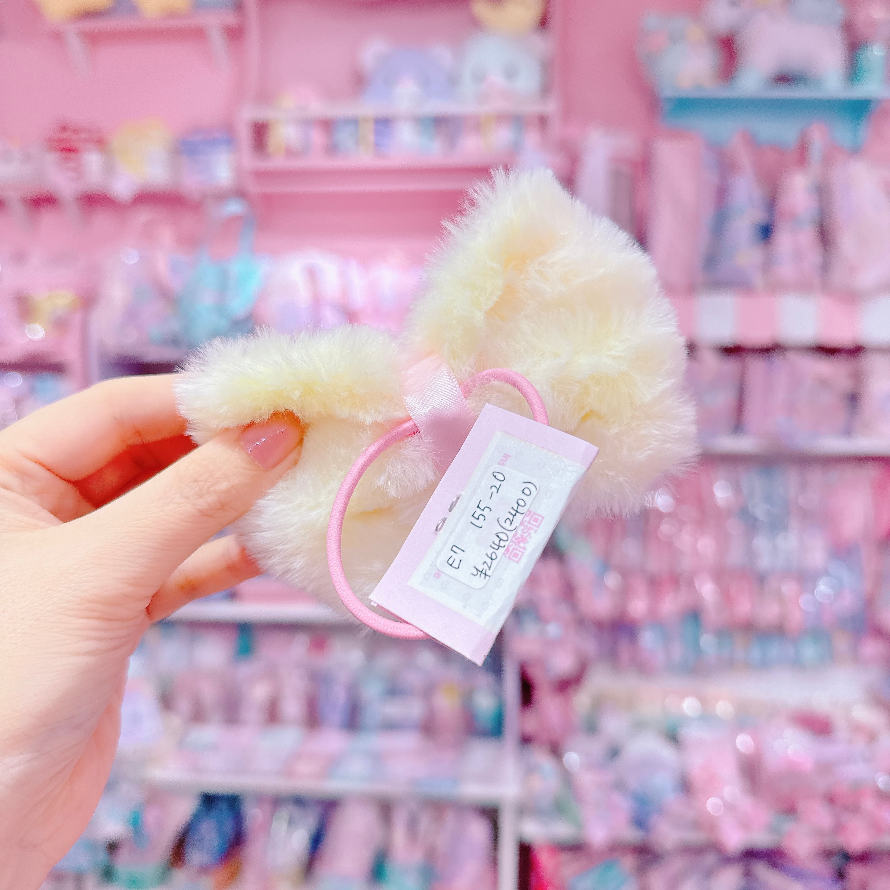 【E7】155-20ぬいぐるみファーリボンヘアゴム