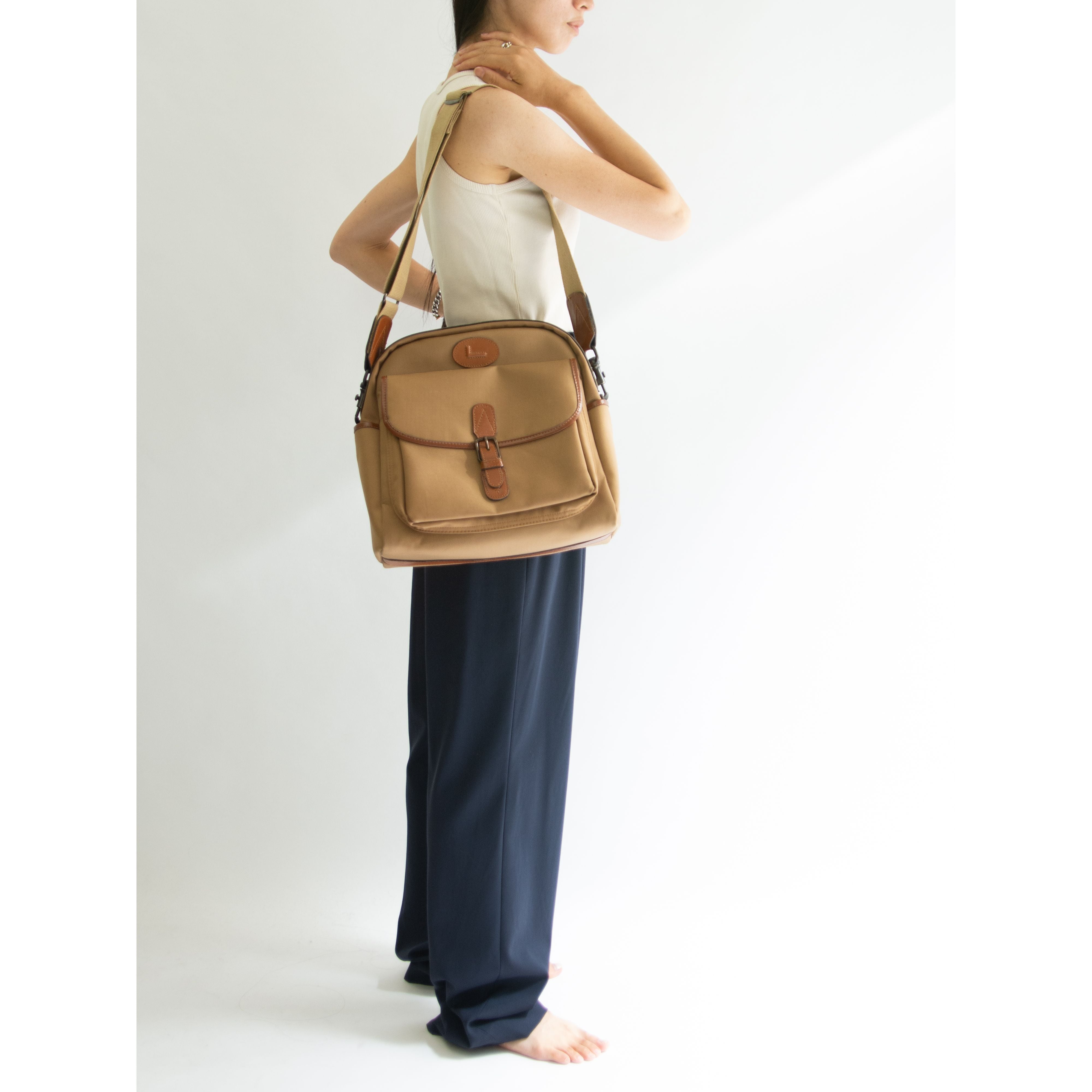 LANCEL PARIS】Made in France Canvas × PVC Leather Shoulder Bag 