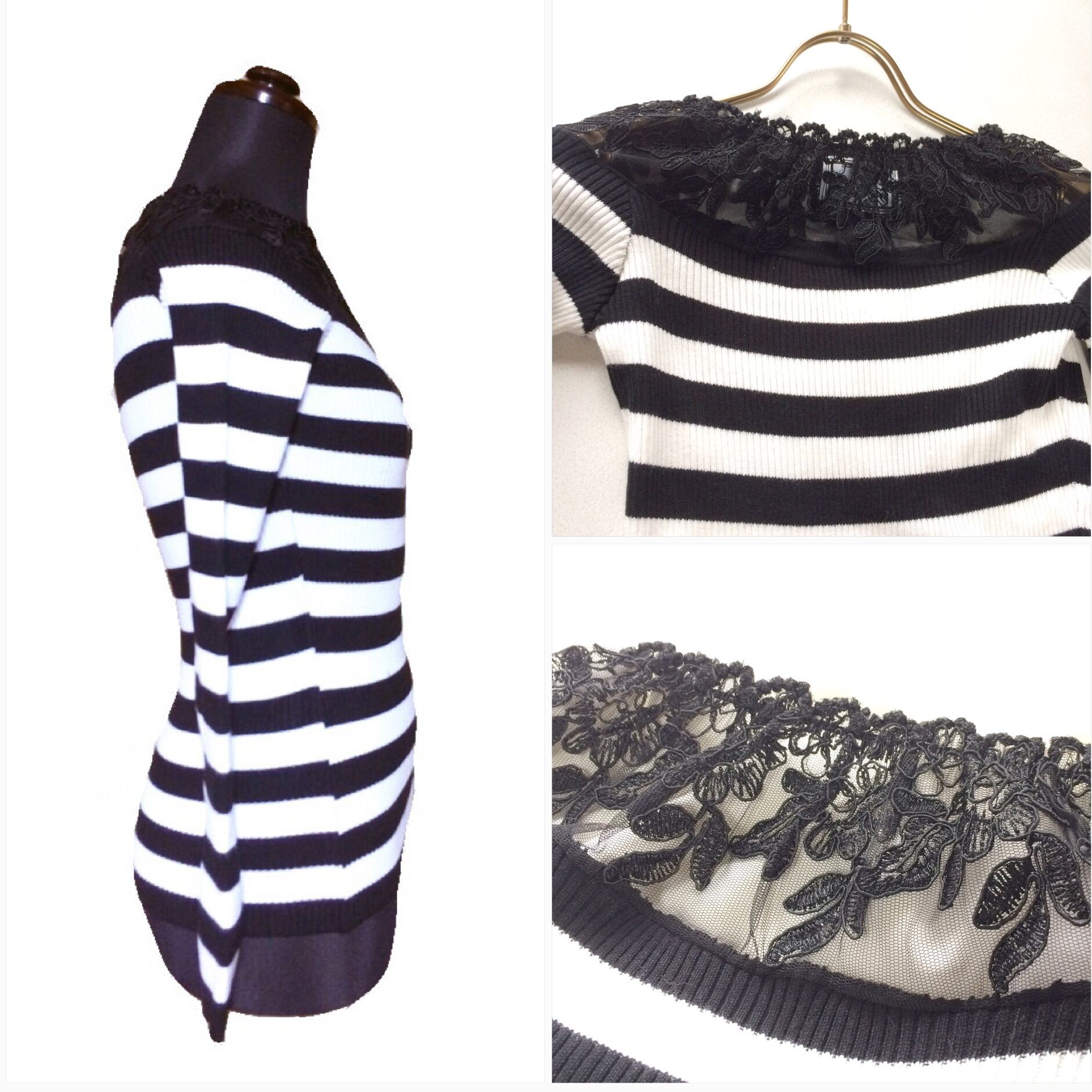 ボーダー ショルダーレース トップス