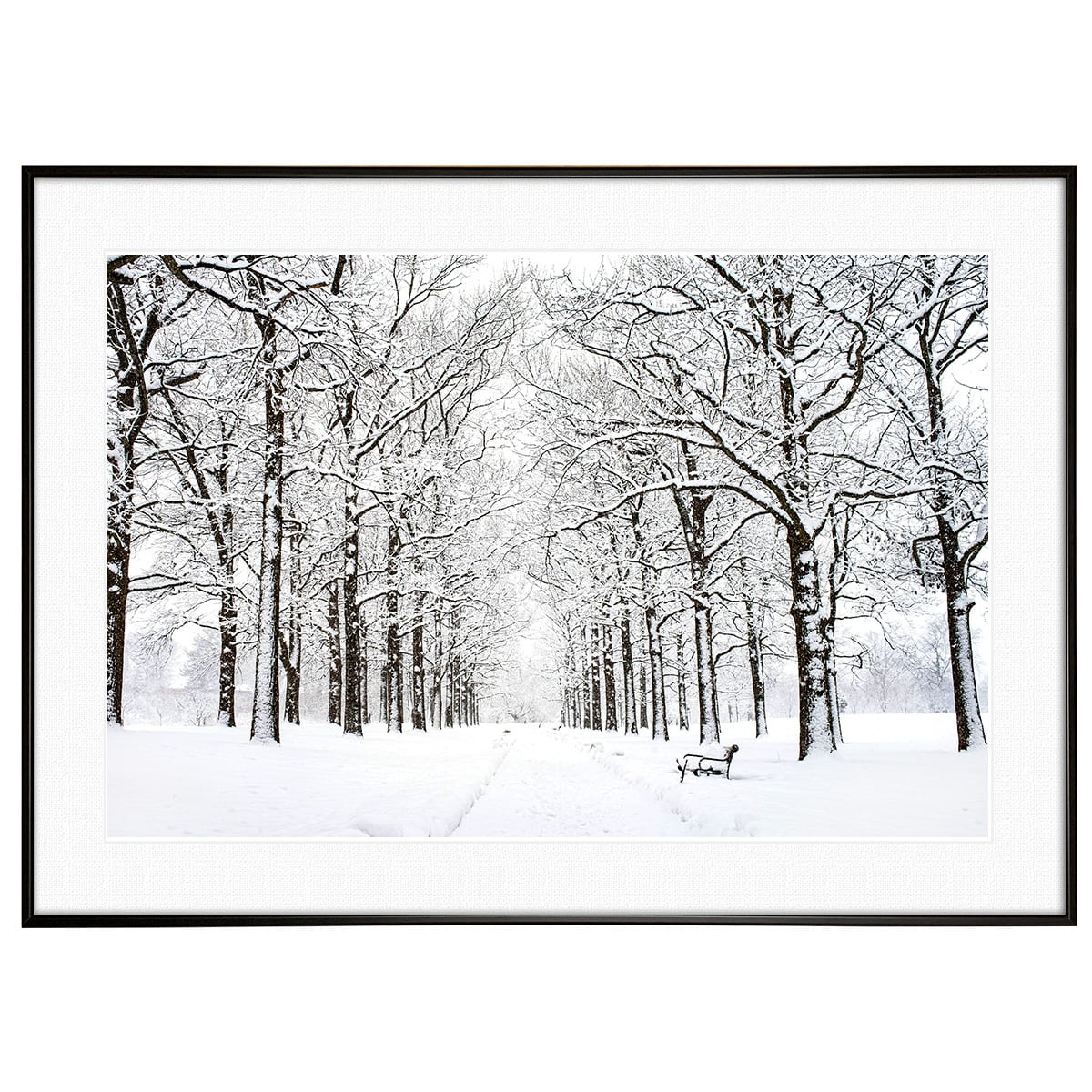 冬写真 雪が積もる公園とベンチ インテリアアートポスター額装 AS4218