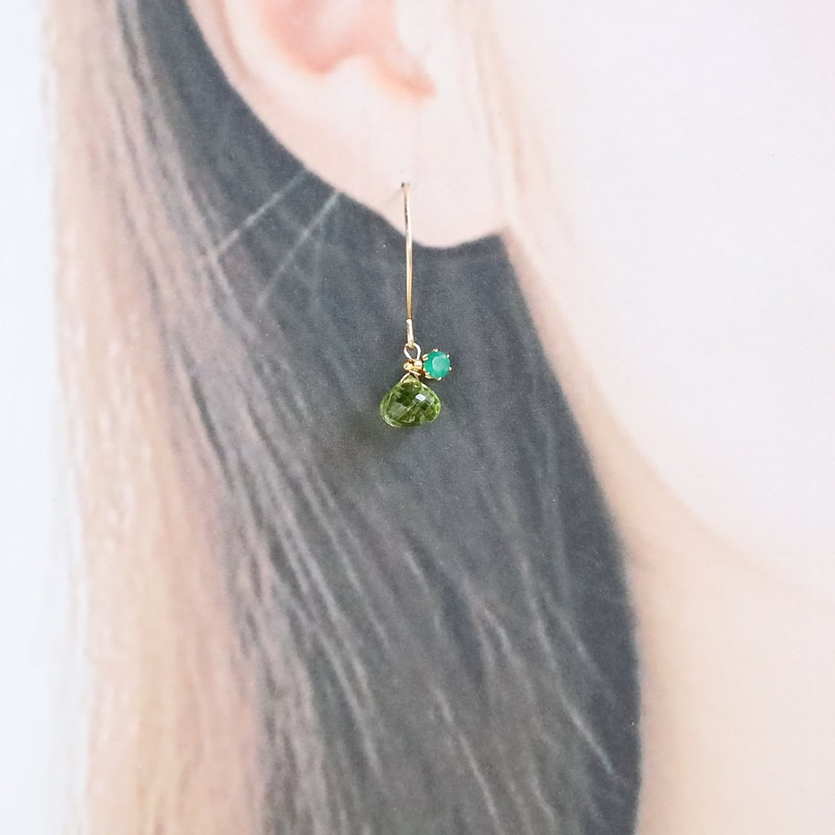 Peridot 宝石のマスカットピアス｜14Kgf｜イヤリング変更可 | Bear's