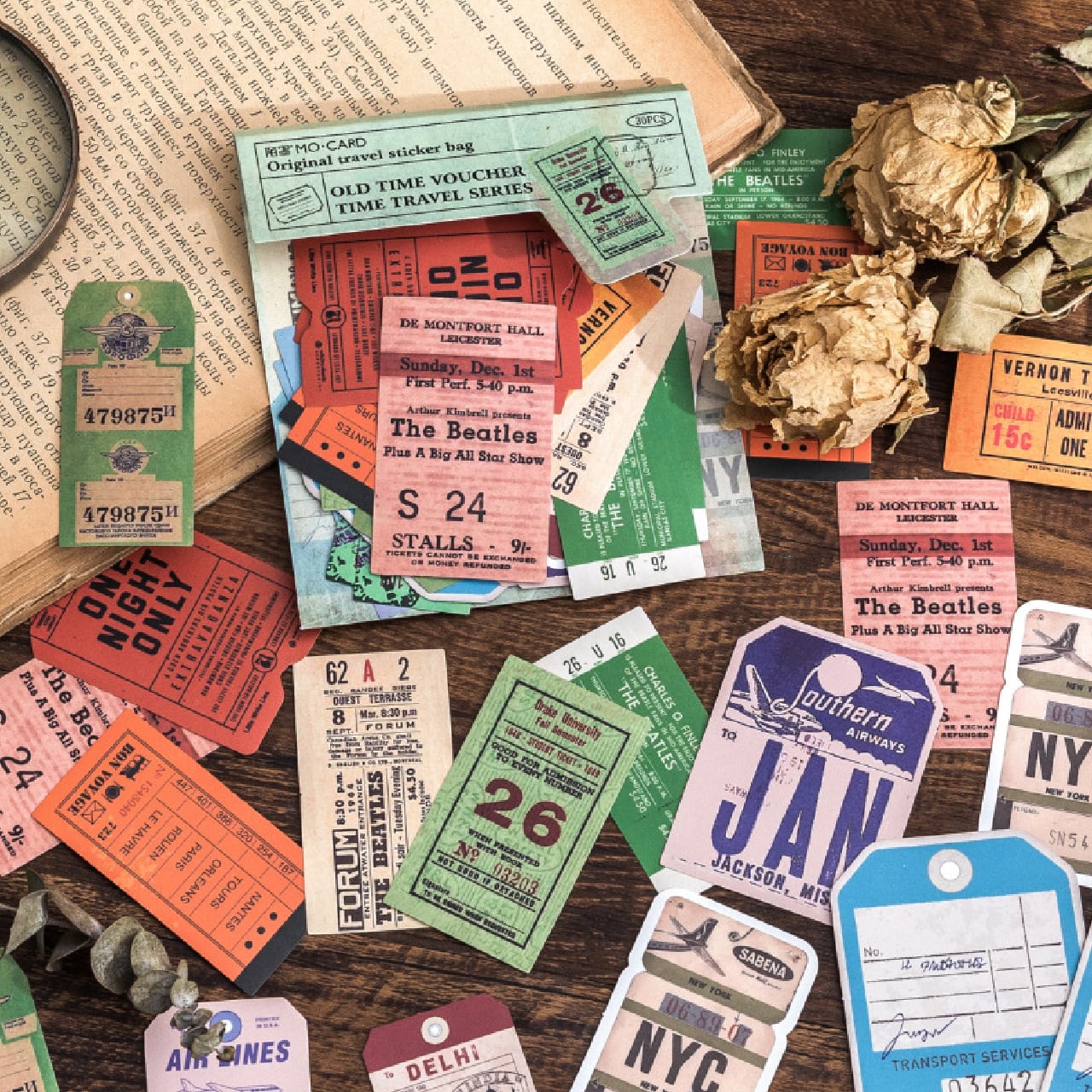 ヴィンテージ風 ステッカー シール 全6種 30枚 旅行 スタンプ 文字 昔