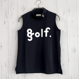 【WOMEN'S】LOGO PRINT MOCK NECK NO SLEEVE SHIRT -BLACK/BLACK -