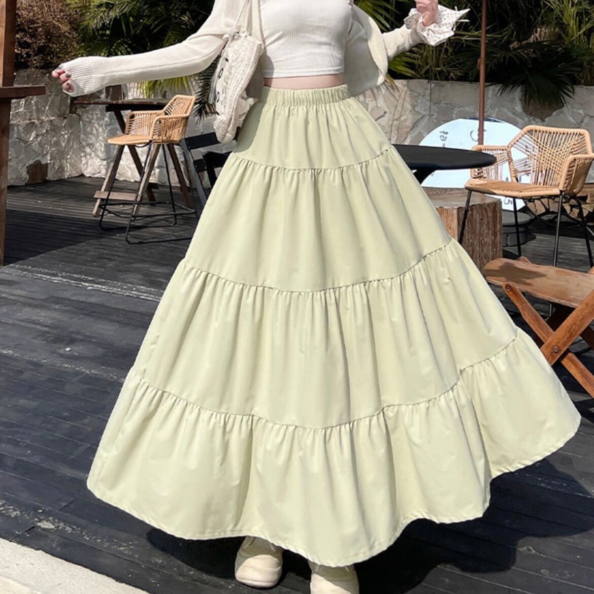 フレアロングティアードスカート