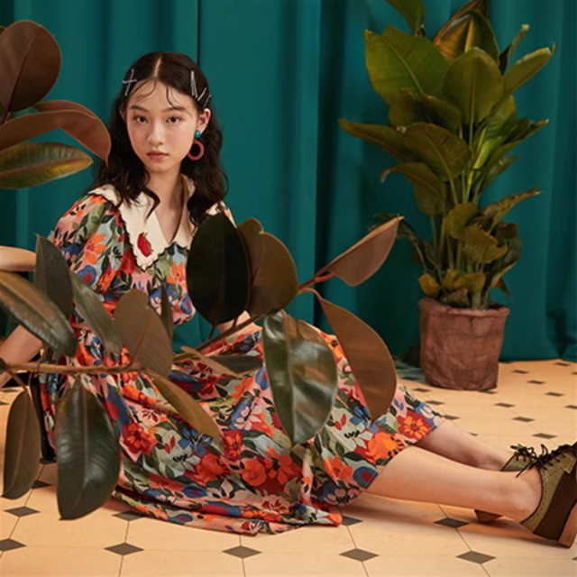 【JUNGLE ME】レトロフラワープリントワンピース　10848