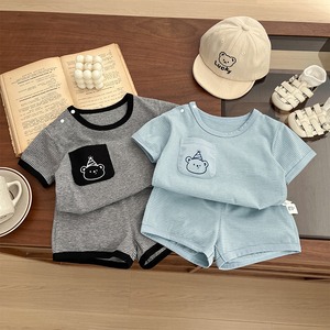 【BABY&KID】夏新作 記念日熊プリントボーダーセットアップ