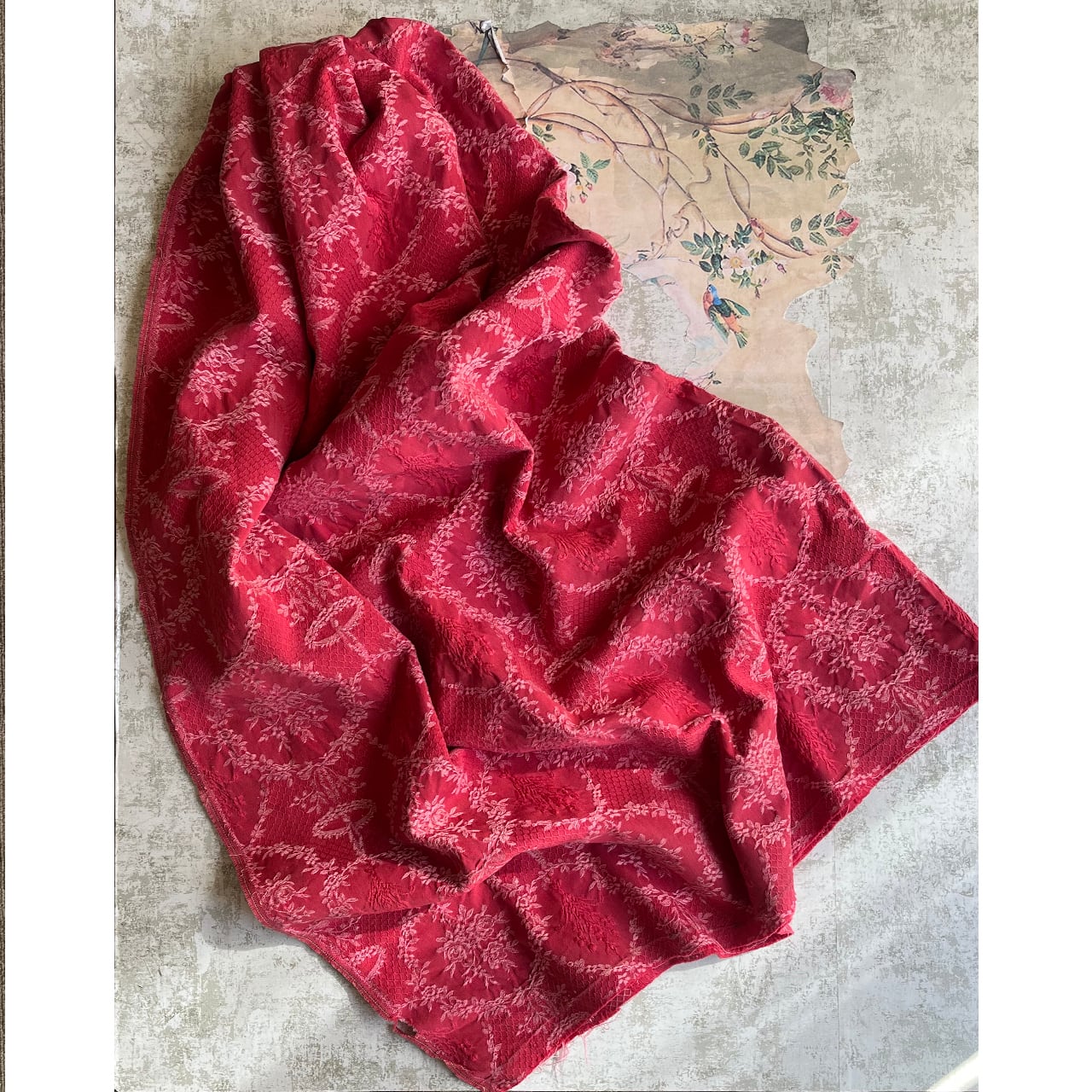Vintage Fabric生地 ブーケダマスク ジャガード 約60×48cm or 約60