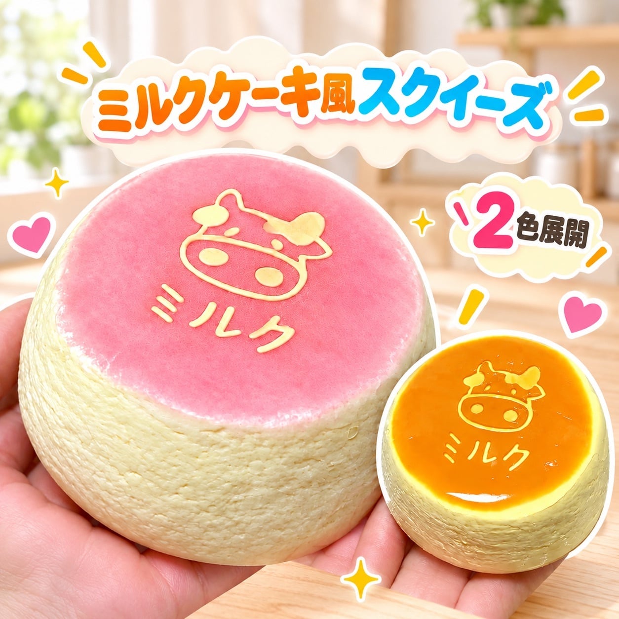 ミルクケーキ スクイーズ おもちゃ 中サイズ 牛柄 ストレス解消グッズ
