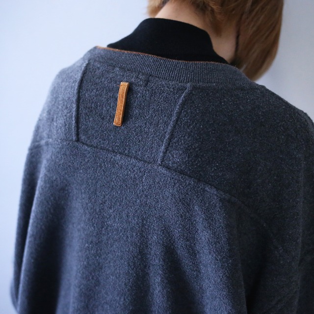 fake suede elbow patch design over silhouette fleece sweatshirt