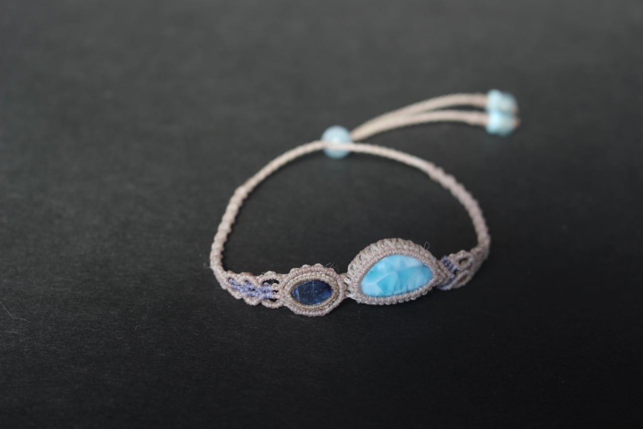 Larimar & Kyanite micro macrame  bracelet
